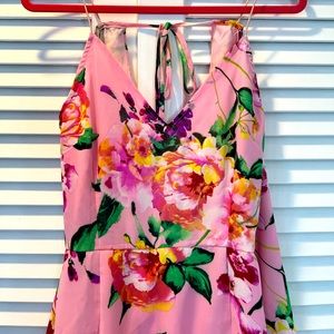 Pink floral midi dress with spaghetti straps